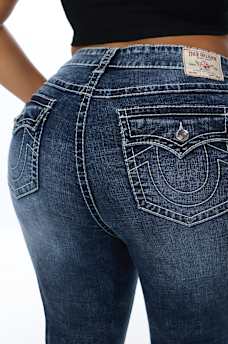 PLUS BECCA MID RISE CRYSTAL BIG T FLAP BOOTCUT JEAN