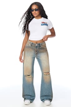 BOBBI MID RISE DESTROYED BIG T FLAP BAGGY JEAN