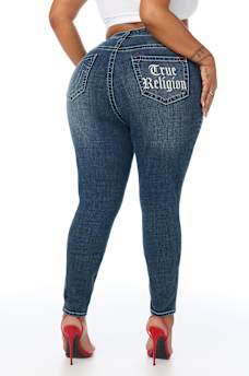 PLUS JENNIE MID RISE EMBROIDERED CURVY SKINNY JEAN 
