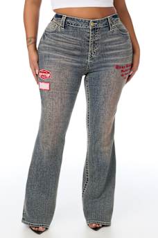 PLUS BECCA MID RISE PATCH BOOTCUT JEAN