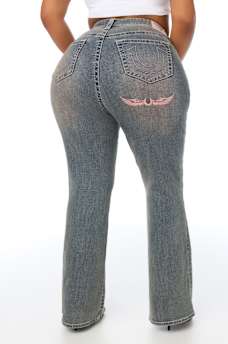PLUS BECCA MID RISE PATCH BOOTCUT JEAN