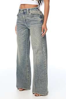 BOBBI MID RISE LOGO SCRIPT FLAP BAGGY JEAN