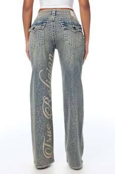 BOBBI MID RISE LOGO SCRIPT FLAP BAGGY JEAN