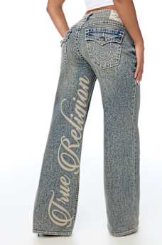 BOBBI MID RISE LOGO SCRIPT FLAP BAGGY JEAN