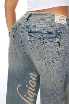 PLUS BOBBI MID RISE LOGO SCRIPT FLAP BAGGY JEAN