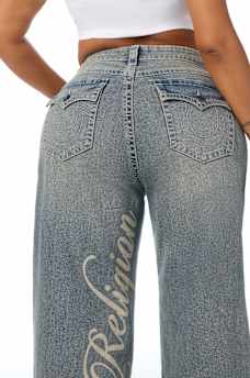 PLUS BOBBI MID RISE LOGO SCRIPT FLAP BAGGY JEAN