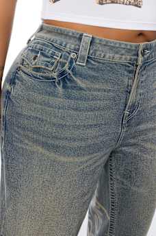 PLUS BOBBI MID RISE LOGO SCRIPT FLAP BAGGY JEAN