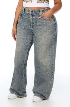 PLUS BOBBI MID RISE LOGO SCRIPT FLAP BAGGY JEAN