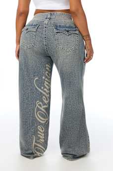 PLUS BOBBI MID RISE LOGO SCRIPT FLAP BAGGY JEAN
