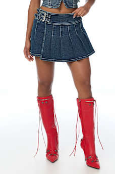DENIM PLEATED SKIRT