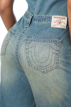 DENIM HOODED CARGO JUMPSUIT