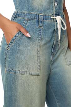 DENIM HOODED CARGO JUMPSUIT