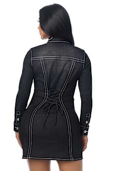ROBE EN DENIM CINTR&Eacute;E LAC&Eacute;E