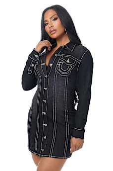 ROBE EN DENIM CINTR&Eacute;E LAC&Eacute;E