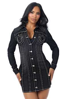 ROBE EN DENIM CINTR&Eacute;E LAC&Eacute;E