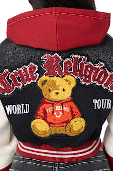 TEDDY PATCH PADDED DENIM BOMBER JACKET