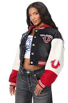 TEDDY PATCH PADDED DENIM BOMBER JACKET
