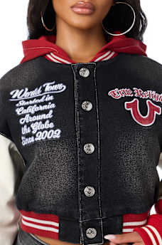 TEDDY PATCH PADDED DENIM BOMBER JACKET