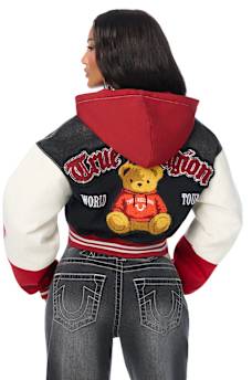 TEDDY PATCH PADDED DENIM BOMBER JACKET