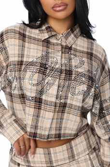BEDAZZLED RELAXED PLAID SHIRT