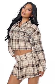 BEDAZZLED RELAXED PLAID SHIRT