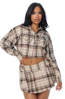 BEDAZZLED RELAXED PLAID SHIRT