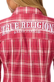 DOUBLE-ZIP EMBROIDERED PLAID SHIRT