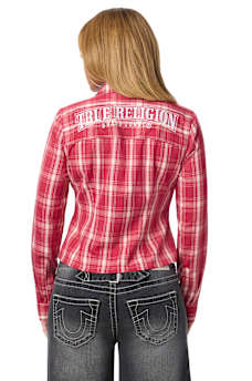 DOUBLE-ZIP EMBROIDERED PLAID SHIRT