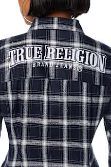 DOUBLE-ZIP EMBROIDERED PLAID SHIRT
