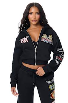 CRYSTAL RELAXED VARSITY ZIP HOODIE
