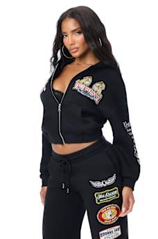CRYSTAL RELAXED VARSITY ZIP HOODIE