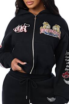 CRYSTAL RELAXED VARSITY ZIP HOODIE
