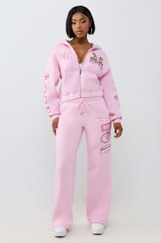 CRYSTAL PATCH MID RISE STRAIGHT LEG SWEATPANT