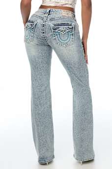 BECCA MID RISE CRYSTAL SUPER T FLAP BOOTCUT JEAN