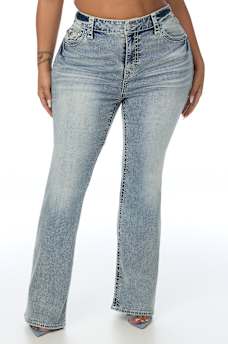 PLUS BECCA MID RISE CRYSTAL SUPER T FLAP BOOTCUT JEAN