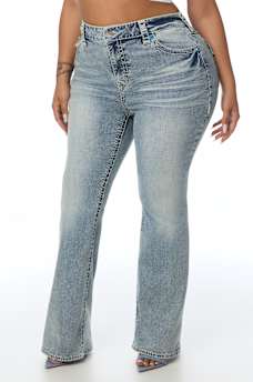 PLUS BECCA MID RISE CRYSTAL SUPER T FLAP BOOTCUT JEAN