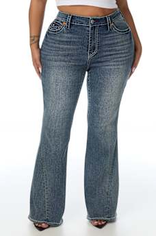 PLUS JOEY MID RISE BIG T FLAP FLARE JEAN