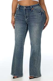 PLUS JOEY MID RISE BIG T FLAP FLARE JEAN