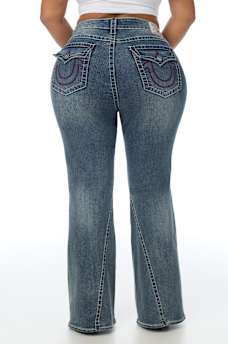 PLUS JOEY MID RISE BIG T FLAP FLARE JEAN