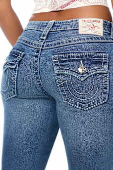 BECCA MID RISE EMBROIDERED BIG T FLAP BOOTCUT JEAN