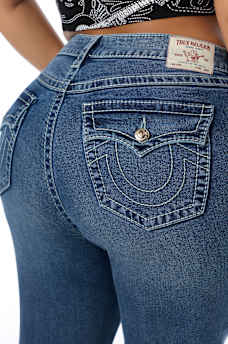 PLUS BECCA MID RISE EMBROIDERED BIG T FLAP BOOTCUT JEAN