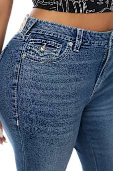 PLUS BECCA MID RISE EMBROIDERED BIG T FLAP BOOTCUT JEAN