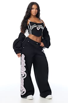 APPLIQU&Eacute; WIDE LEG SWEATPANT