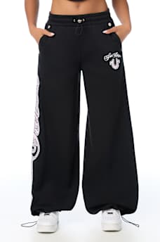 APPLIQU&Eacute; WIDE LEG SWEATPANT