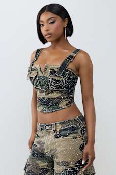CRYSTAL CAMO BIG T CORSET TOP