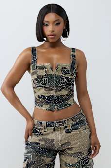 CRYSTAL CAMO BIG T CORSET TOP