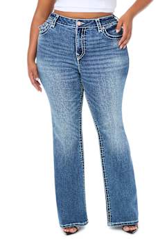PLUS BECCA MID RISE WING SUPER T FLAP BOOTCUT JEAN