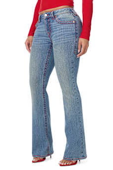 BECCA MID RISE BIG T FLAP BOOTCUT JEAN