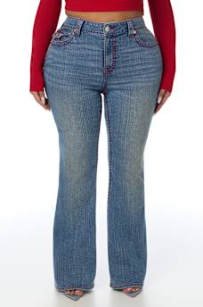 PLUS BECCA MID RISE BIG T FLAP BOOTCUT JEAN