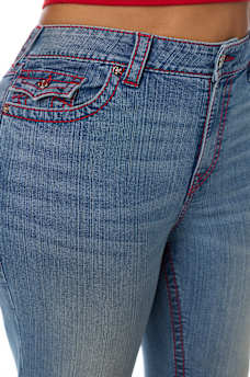 PLUS BECCA MID RISE BIG T FLAP BOOTCUT JEAN